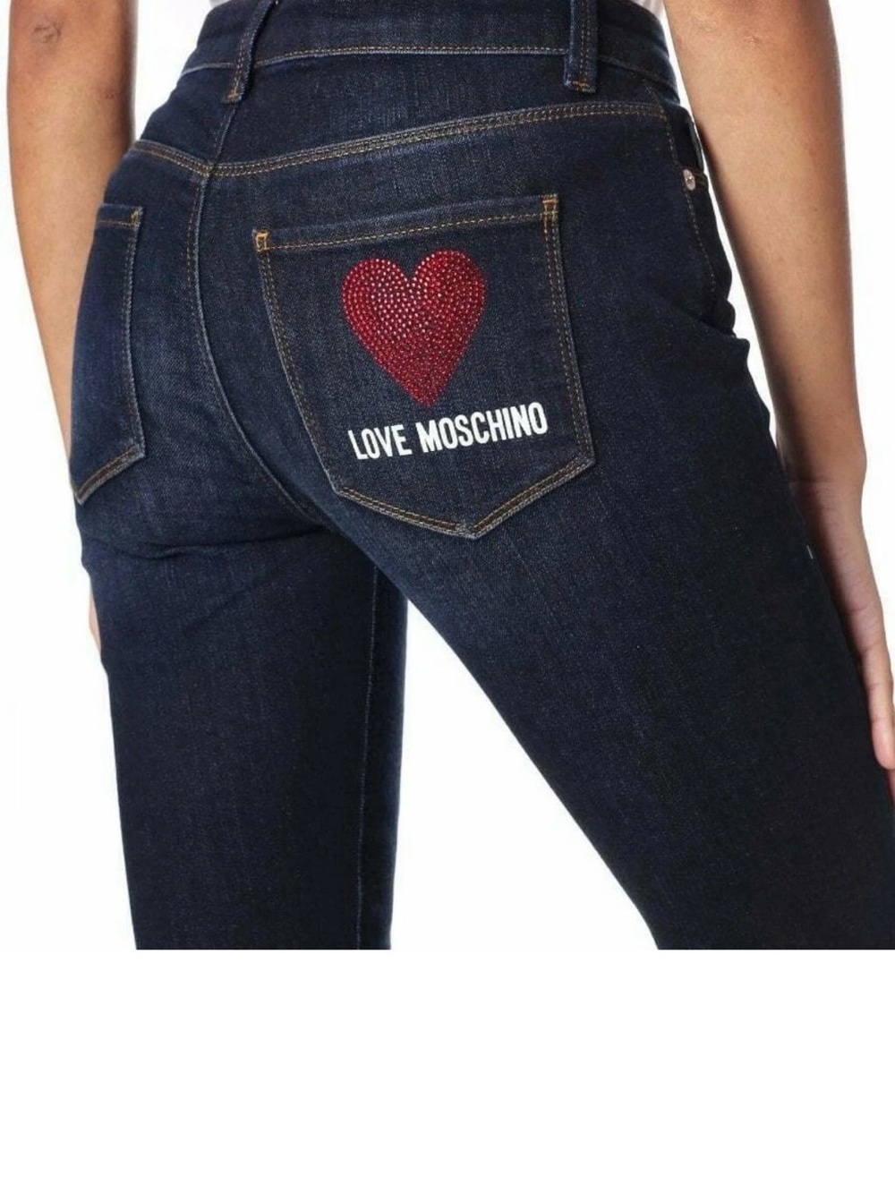 Love Moschino Heart Pocket Logo Skinny Jeans Dark Indigo size 26 /US 4